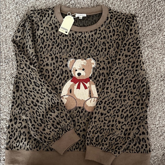 JODIFL Sweaters - Leopard Print Sweater with Teddy Bear Design